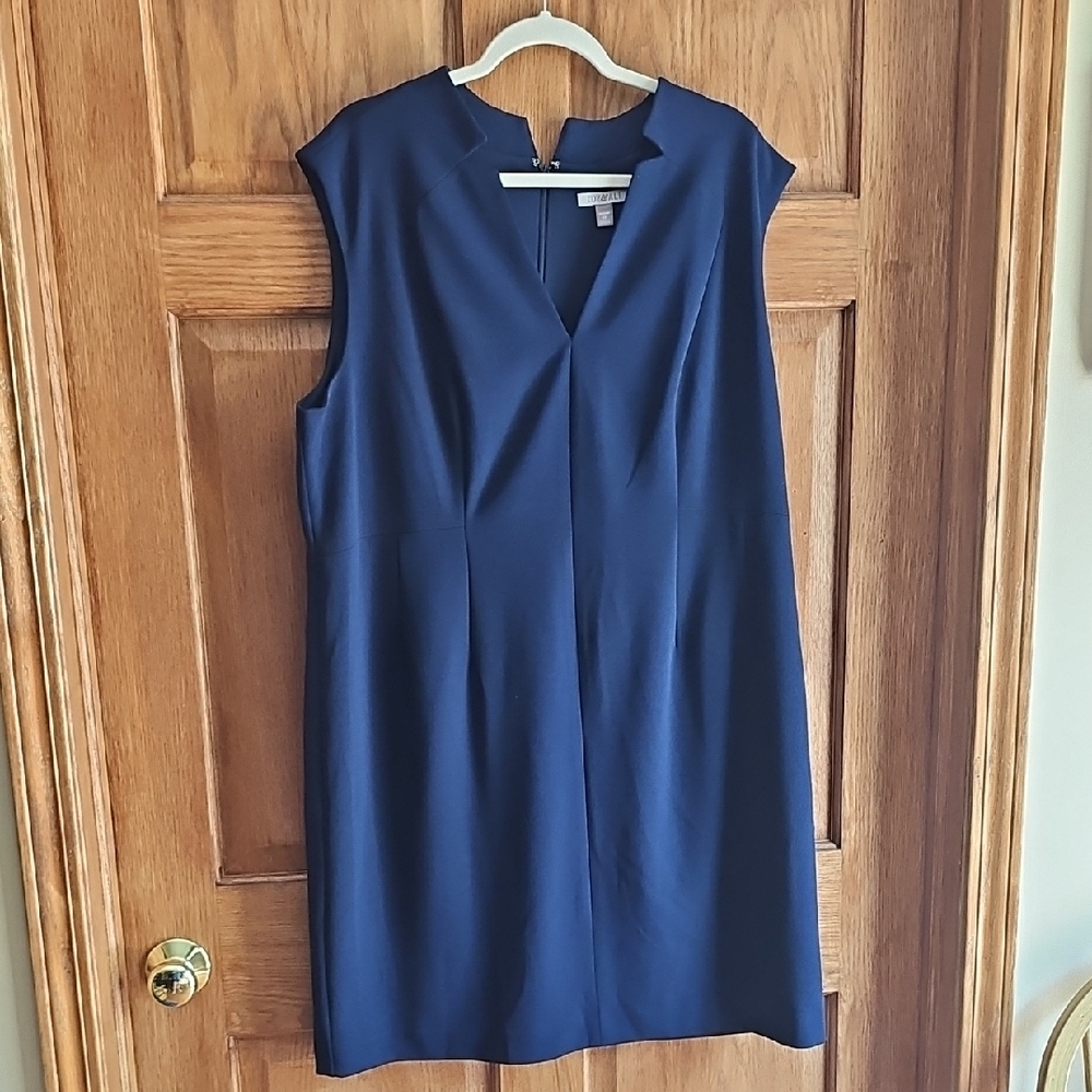 Roz & Ali Blue Sleeveless V-Neck Sheath Midi Dress